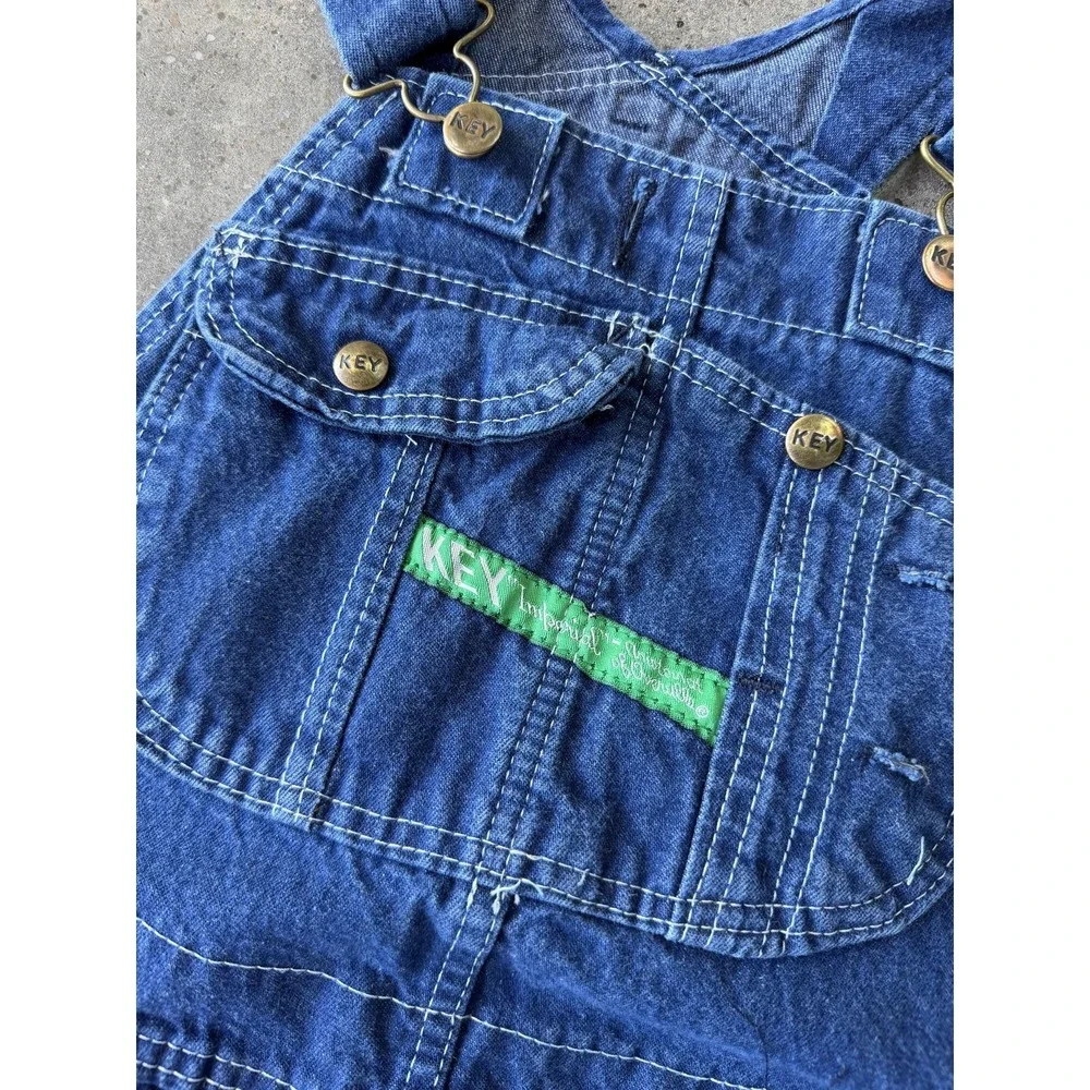 Key Bib Overalls Mens 30x34 Blue Denim Workwear Carpenter Utility Straight Leg - Picture 5 of 15